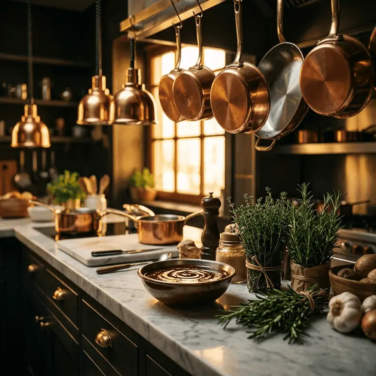 Chef preparing sauces in a professional kitchen